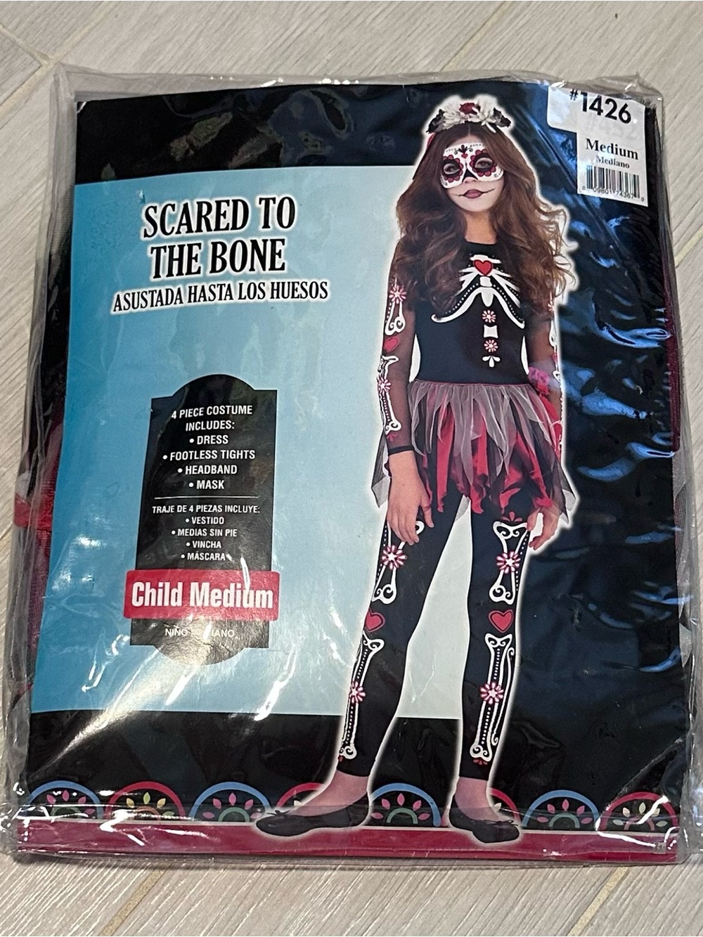 Halloween Scared to the Bone Girls' Day of the Dead Costume Child Medium